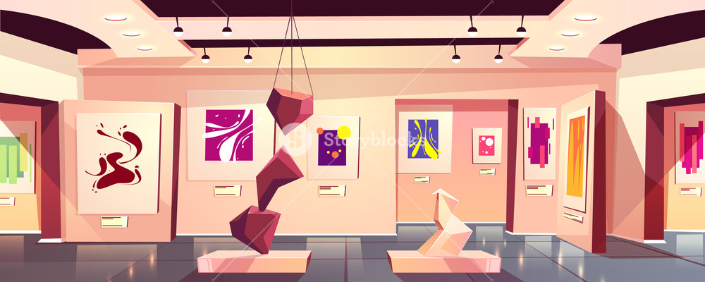 1000x400 Museum Or Art Gallery Exhibition Interior Cartoon Vector
