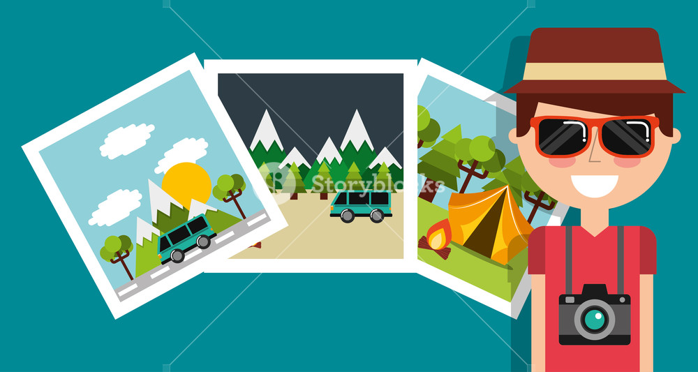 1000x533 Smiling Man Travel Vacation Camera Photo Gallery Vector