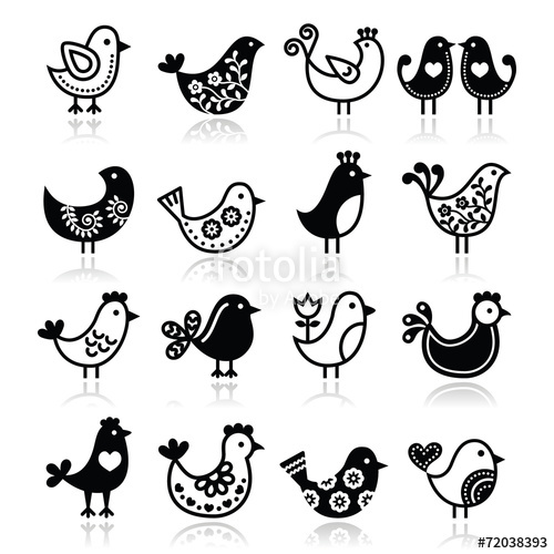500x500 Folk Art Colorful Birds Vector Icons Set Stock Image And Royalty
