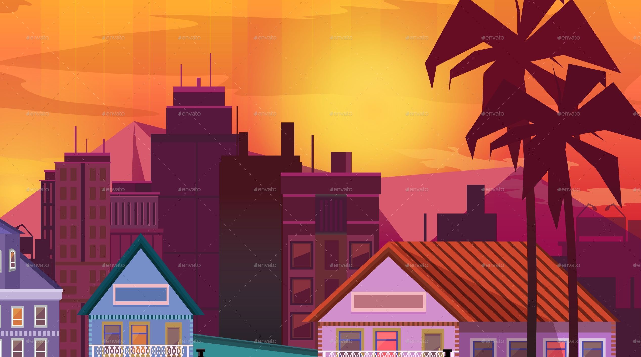 California Dreaming Game Background Vector Panorama 2534x1412 California Dreaming Game Background Vector Panorama