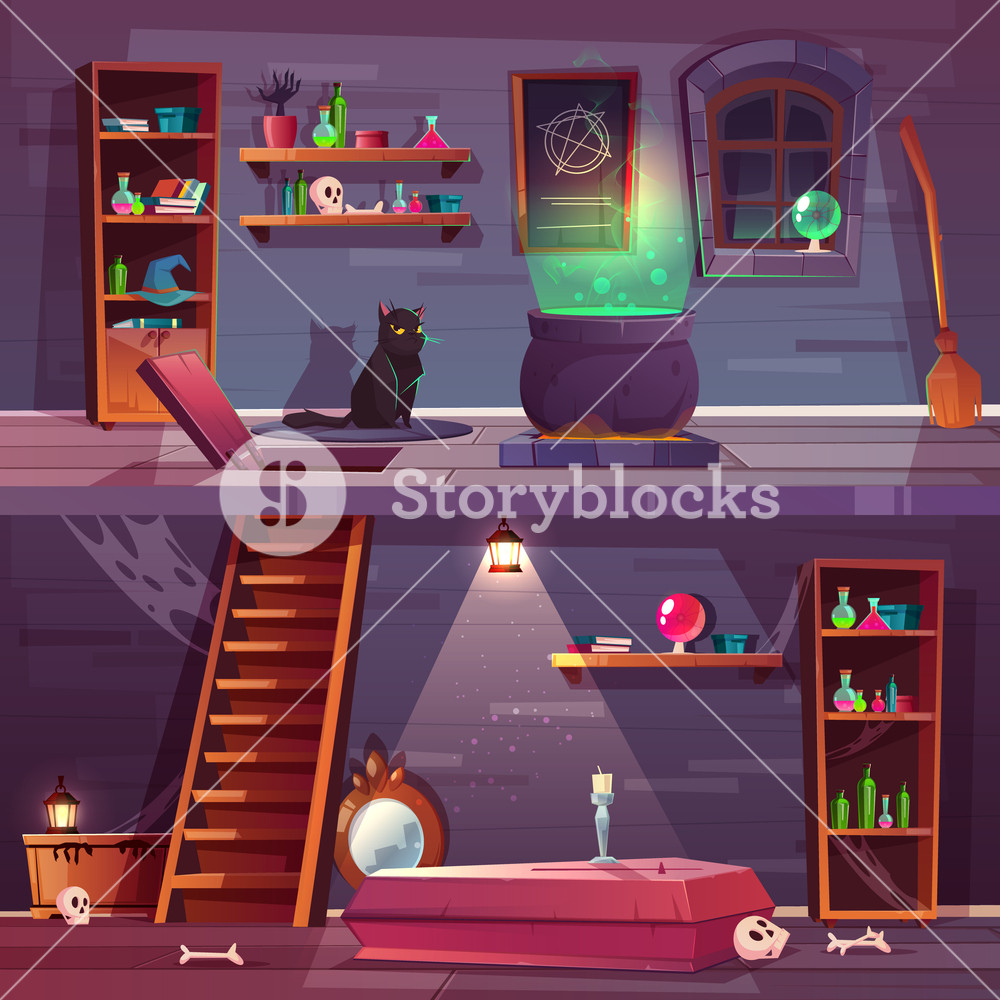 Vector Game Background Of Witch House With Cellar Basement 1000x1000 Vector Game Background Of Witch House With Cellar Basement