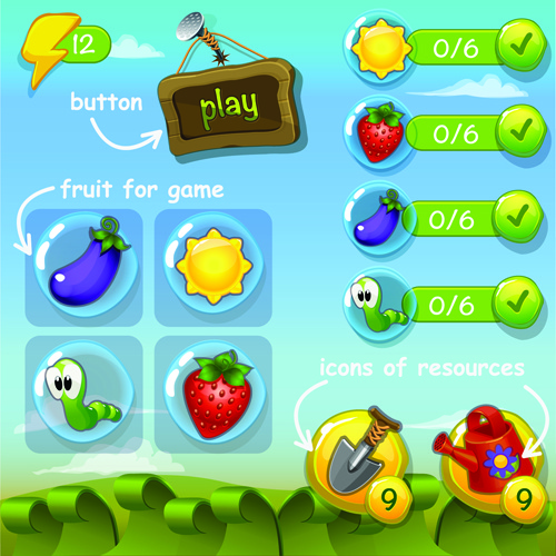 Cute Game Button And Other Design Elements Free Vector 500x500 Cute Game Button And Other Design Elements Free Vector