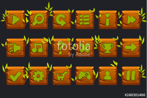 500x333 Vector Game Ui Kit Set Of Wooden Square Buttons For Graphical