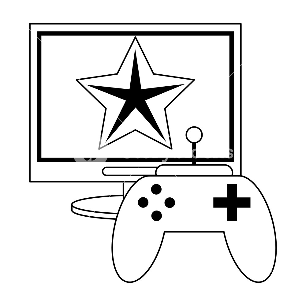 Computer With Videogame And Gamepad Vector Illustration Graphic 1000x1000 Computer With Videogame And Gamepad Vector Illustration Graphic