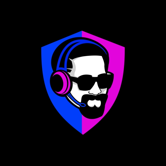 640x640 Cool Man Shield Gaming Logo Vector, Background, Blue, Boy Png