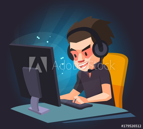500x450 A Man Play The Computer Game,gamer, Vector Illustration