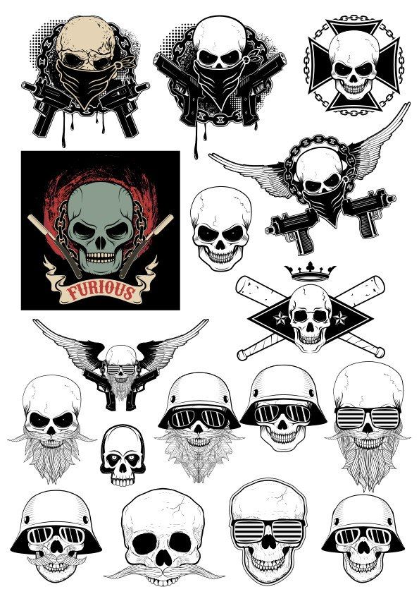 595x842 Gangster Skull Free Vector Cdr Download Skull Vectors