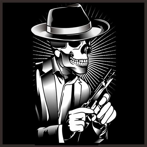 490x490 Skeleton Gangster With Revolvers In Suit Vector Illustration