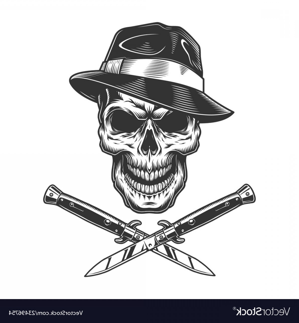 1200x1296 Vintage Gangster Skull In Fedora Hat Vector Boozeworthy