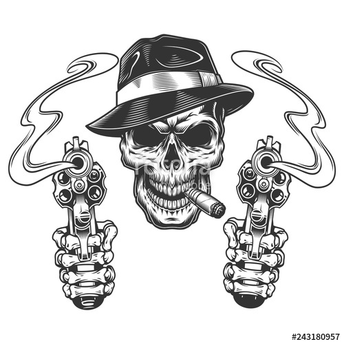 500x500 Vintage Monochrome Gangster Skull Smoking Cigar Stock Image
