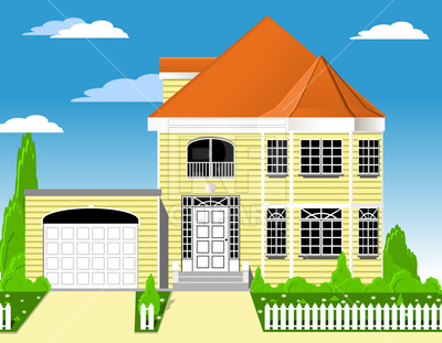 American Suburban House With Garage Vector Image Of Architecture 400x311 American Suburban House With Garage Vector Image Of Architecture