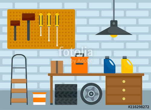 Home Car Garage Background Flat Illustration Of Home Car Garage 500x366 Home Car Garage Background Flat Illustration Of Home Car Garage