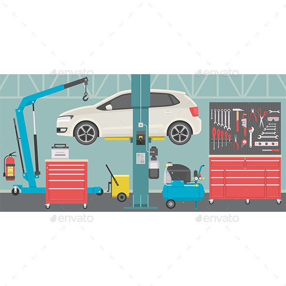 View Of Automobile Repair Shop Or Garage Vector Illustration 590x590 View Of Automobile Repair Shop Or Garage Vector Illustration