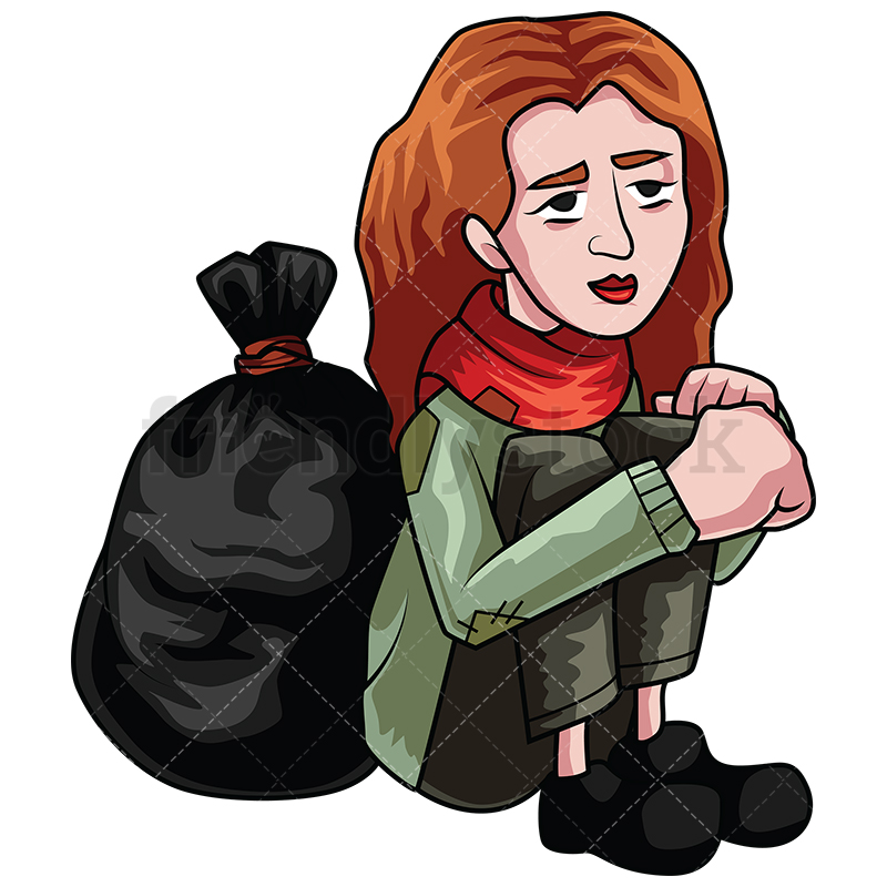 Homeless Woman Near Trash Bag Vector Cartoon Clipart 800x800 Homeless Woman Near Trash Bag Vector Cartoon Clipart