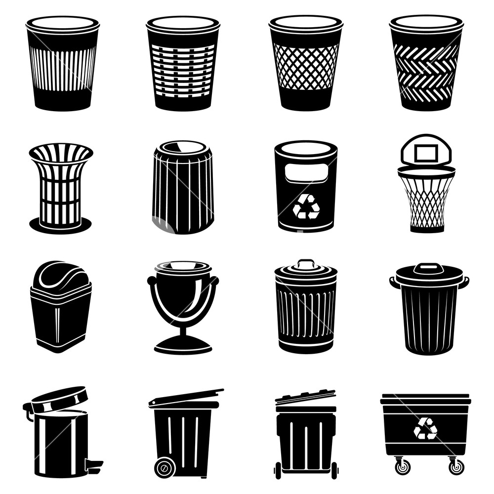 Trash Can Icons Set Simple Illustration Of Trash Can Vector 1000x1000 Trash Can Icons Set Simple Illustration Of Trash Can Vector