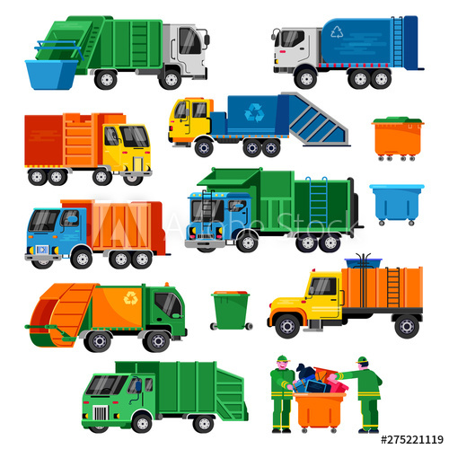 500x500 Garbage Truck Vector Trash Vehicle Transportation Illustration