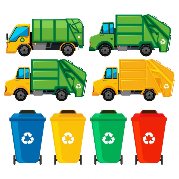626x626 Garbage Trucks And Bins Collection Vector Premium Download