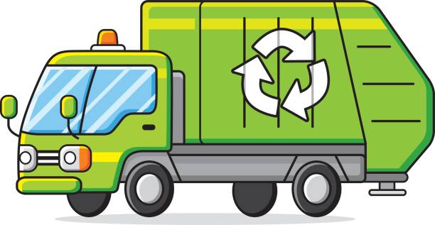 612x317 Green Garbage Truck Isolated Vector Art Illustration