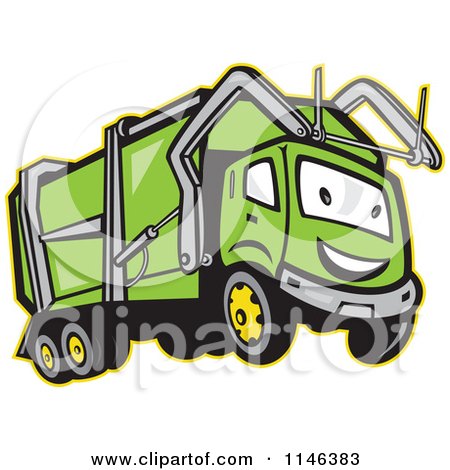450x470 Cartoon Of A Happy Green Garbage Truck Mascot
