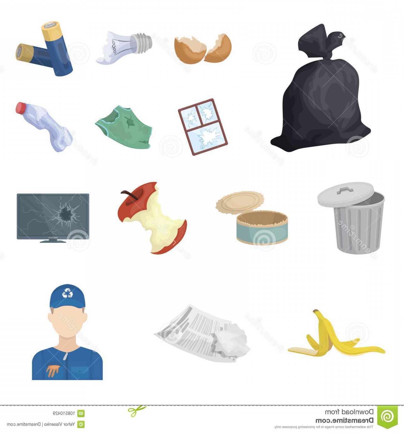1560x1668 Garbage Waste Cartoon Icons Set Collection Design Cleaning Garbage
