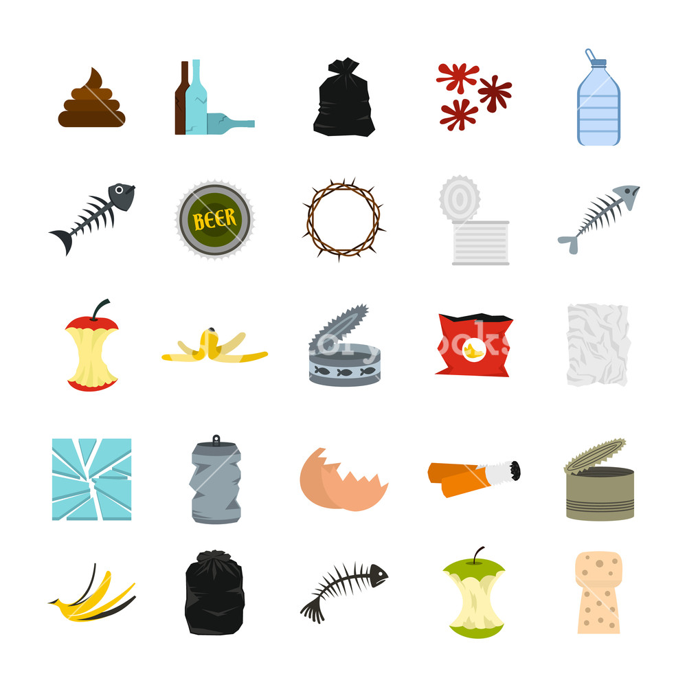1000x1000 Garbage Icon Set Flat Set Of Garbage Vector Icons For Web Design