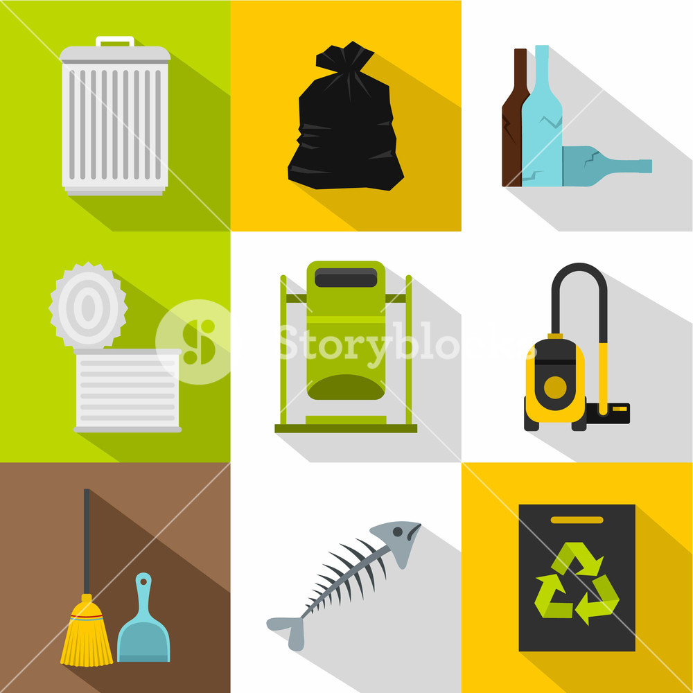 1000x1000 Garbage Icons Set Flat Illustration Of Garbage Vector Icons