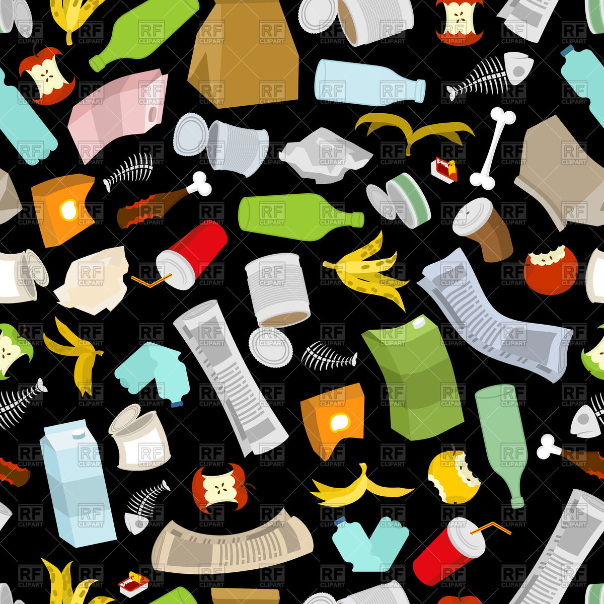 1200x1200 Seamless Pattern With Rubbish Or Garbage, Trash Vector Image