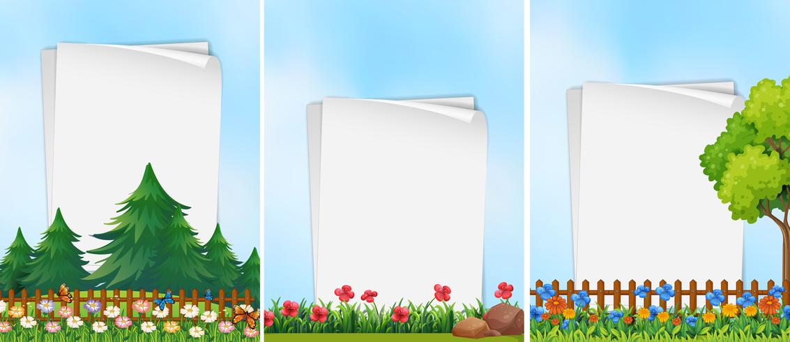 Three Paper Templates With Garden Background Vector 1133x490 Three Paper Templates With Garden Background Vector