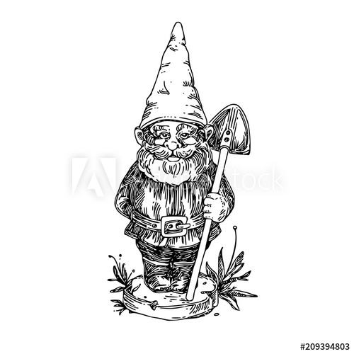 500x500 Figure Of Garden Gnome With Shovel Sketch Engraving Style