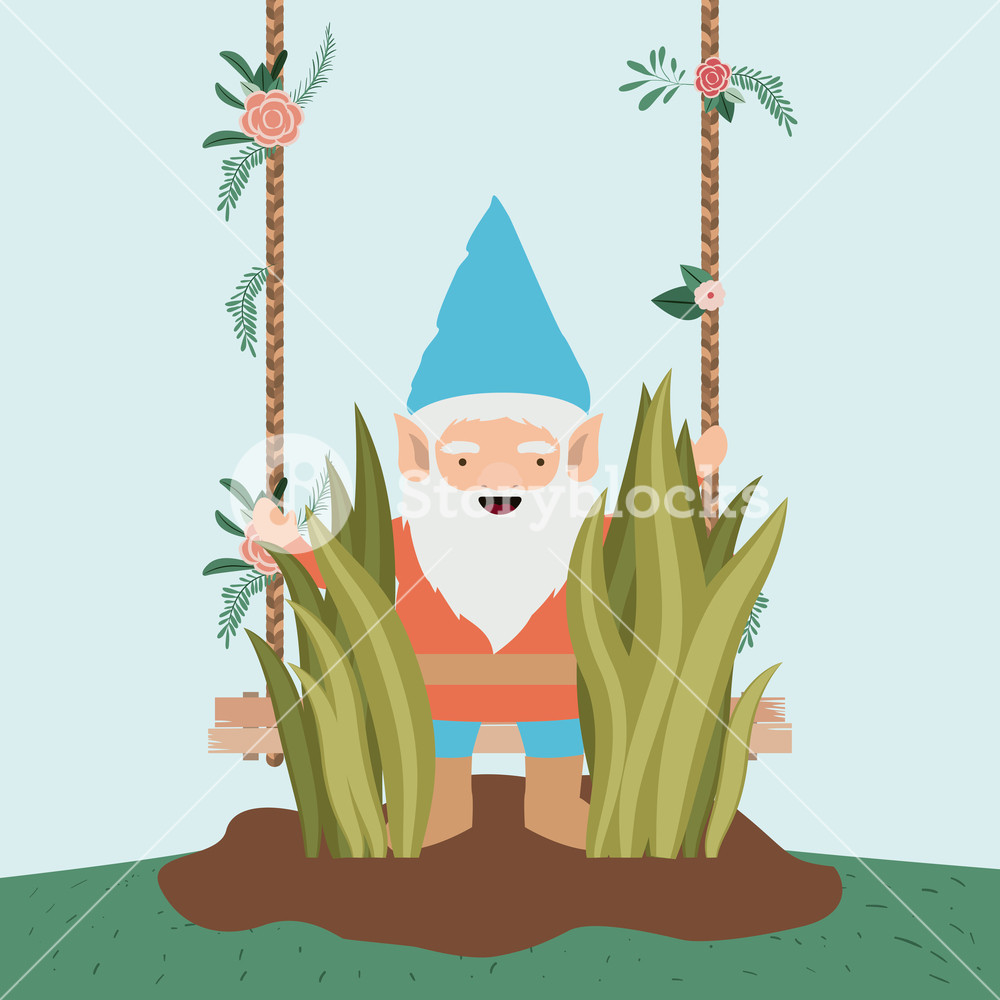 1000x1000 Gnome Character In The Garden With Label Wooden Vector