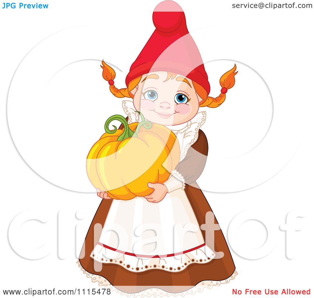 1080x1024 Cartoon Cute Female Garden Gnome Carrying A Pumpkin