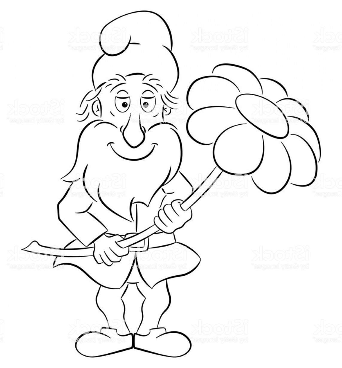 1143x1228 Cartoon Garden Gnome Holding A Single Flower In His Hands Gm