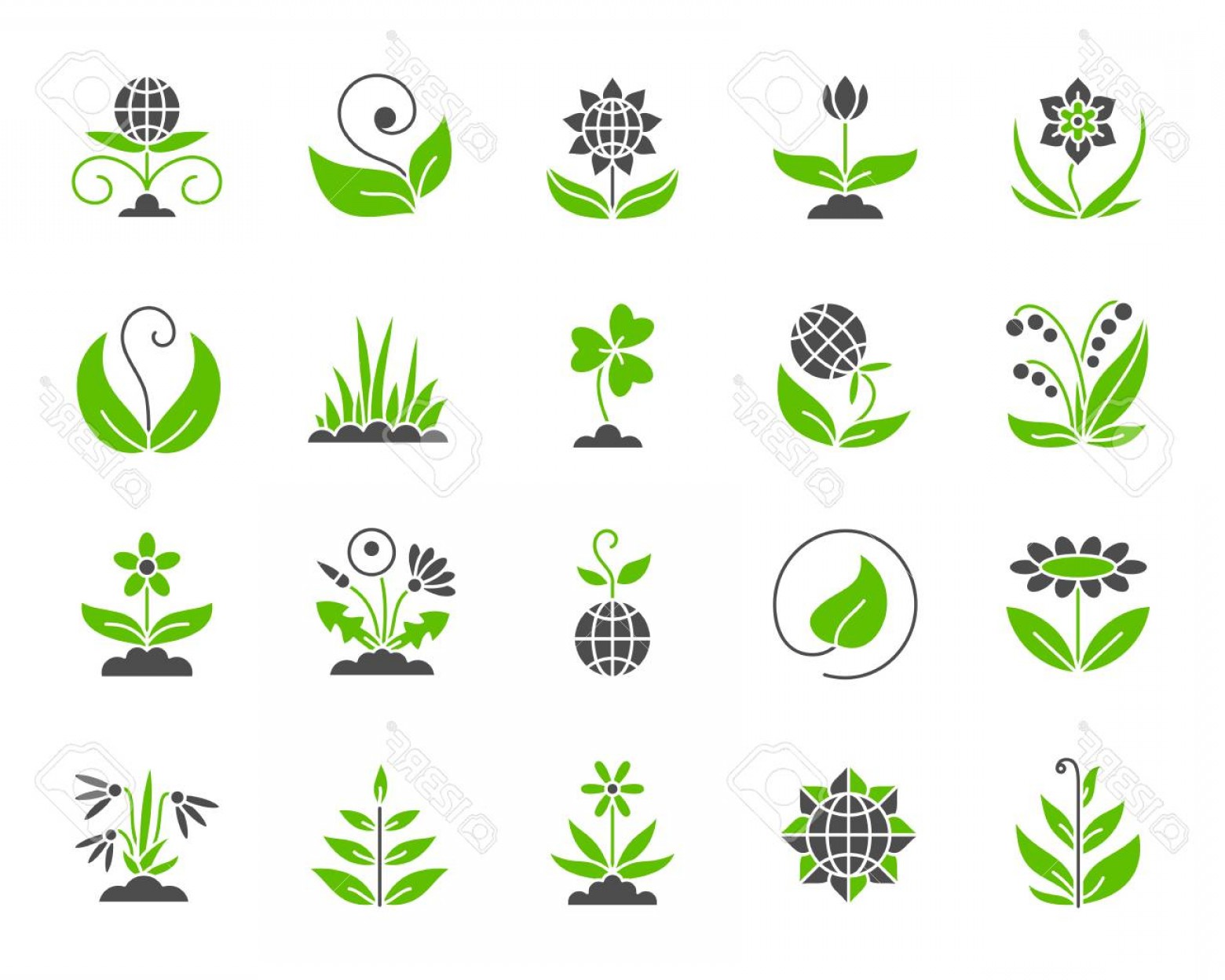 1560x1248 Photostock Vector Garden Silhouette Icons Set Isolated On White