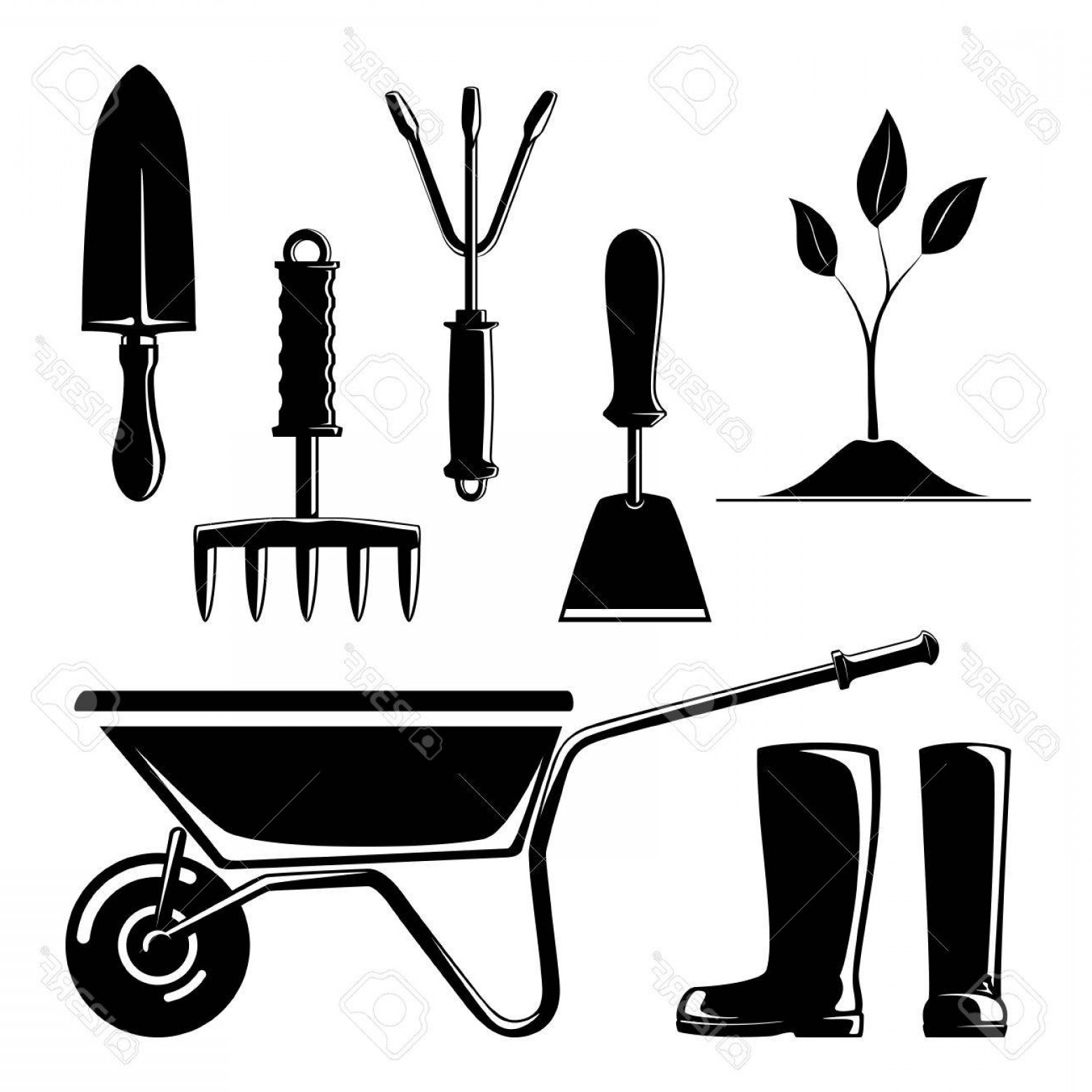 1560x1560 Photostock Vector Set Of Agricultural Tools Silhouette Of Garden