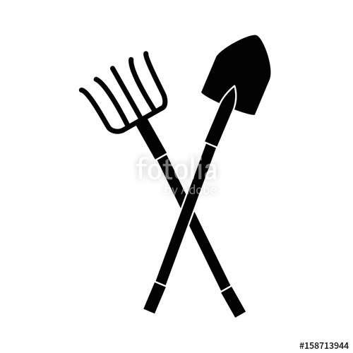 500x500 Rake And Shovel Gardening Tools Icon Vector Illustration Graphic