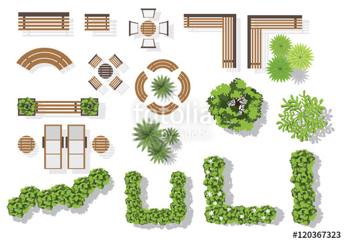 500x350 Set Of Vector Wooden Benches And Treetop Symbols Collection