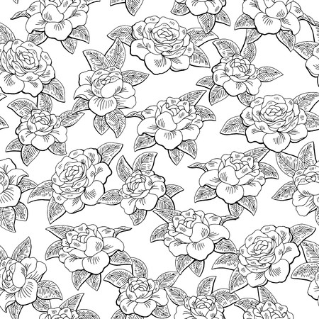 450x450 Gardenia Flower Graphic Black White Color Seamless Pattern Sketch