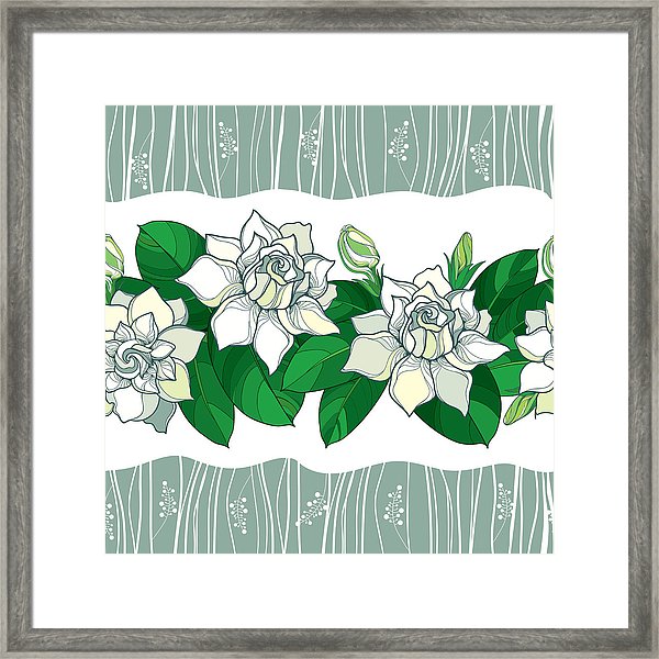 600x600 Vector Seamless Pattern With Outline Gardenia Flower In Pastel