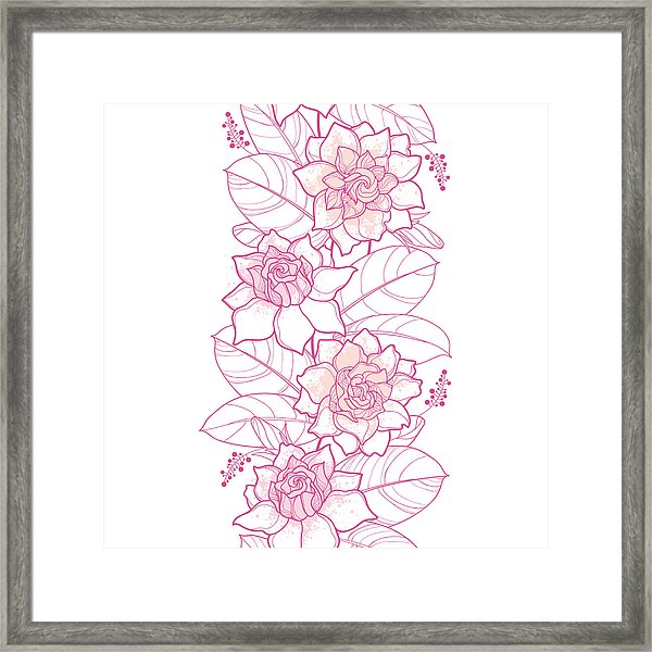 600x600 Vector Seamless Pattern With Outline Gardenia In Pastel Pink Color