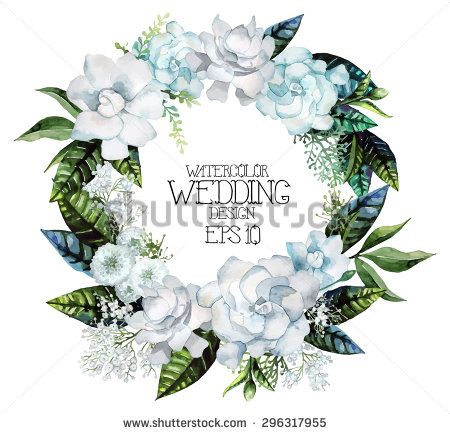 450x434 Watercolor Gardenia And Gypsophila Wreath Vector Wedding Design