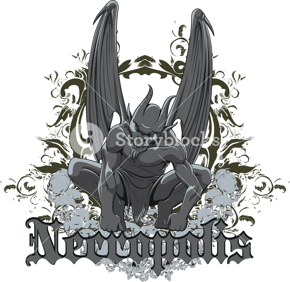 1000x971 Vintage Vector T Shirt Design With Gargoyle Royalty Free Stock