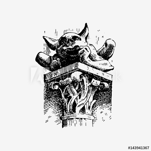 500x500 Gargoyle Chimera Of Notre Dame De Paris, Engraved, Hand Drawn