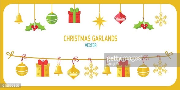 588x294 Christmas Garland Vector In Gold Winter Holidays Premium Clipart