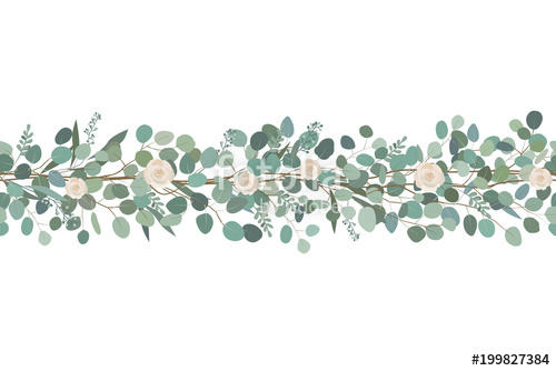 500x334 Elegant Seamless Border From Roses And Eucalyptus Branches Floral