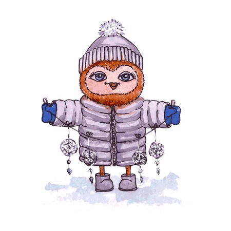 450x450 Owl In Winter Clothes With A Garland Vector Watercolor Royalty