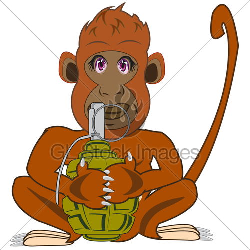 500x500 Cartoon Animal Ape Embracing Hand Garnet Vector Illustration Gl