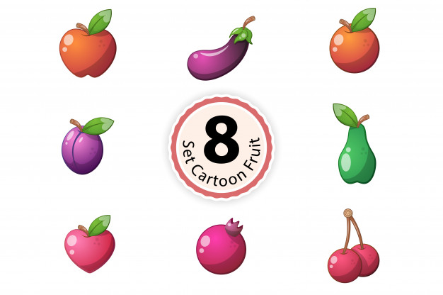 626x416 Set Fruit Orange, Apple, Eggpalnt, Plum, Pear, Heart, Cherry