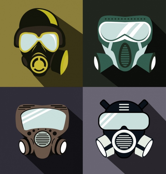 571x600 Protective Masks Icons Dark Contemporary Design Free Vector
