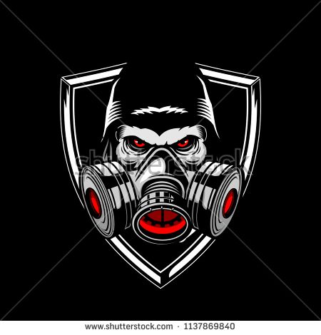 450x470 Gorilla With Gas Mask And Shield Vector Badge Logo Template