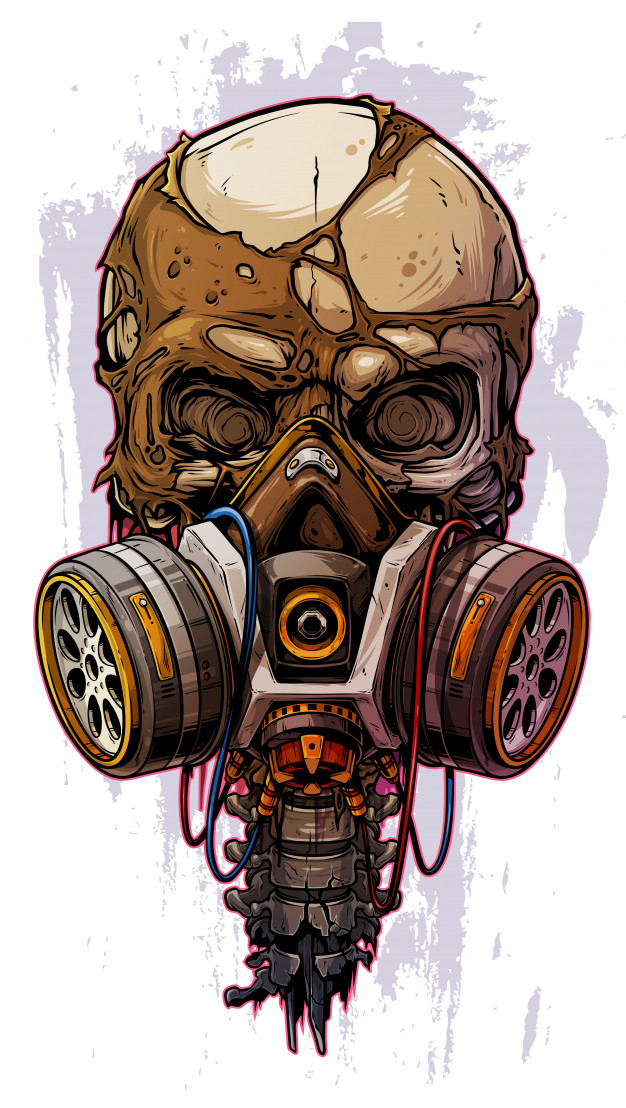626x1108 Detailed Colorful Human Skull With Gas Mask Vector Premium Download